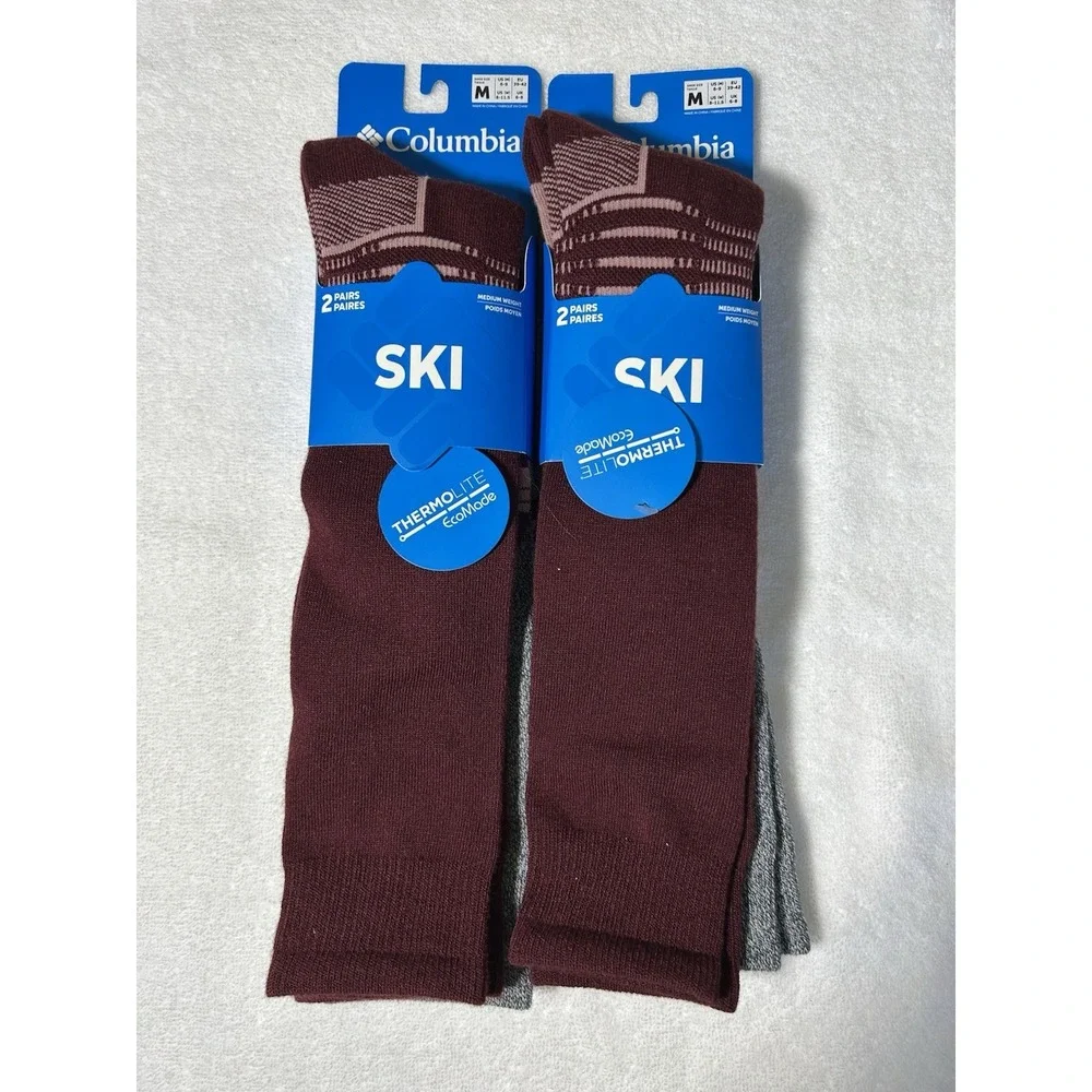 Columbia Womens Size M Thermolite Base Over the Calf Ski Socks Maroon Lot of 2